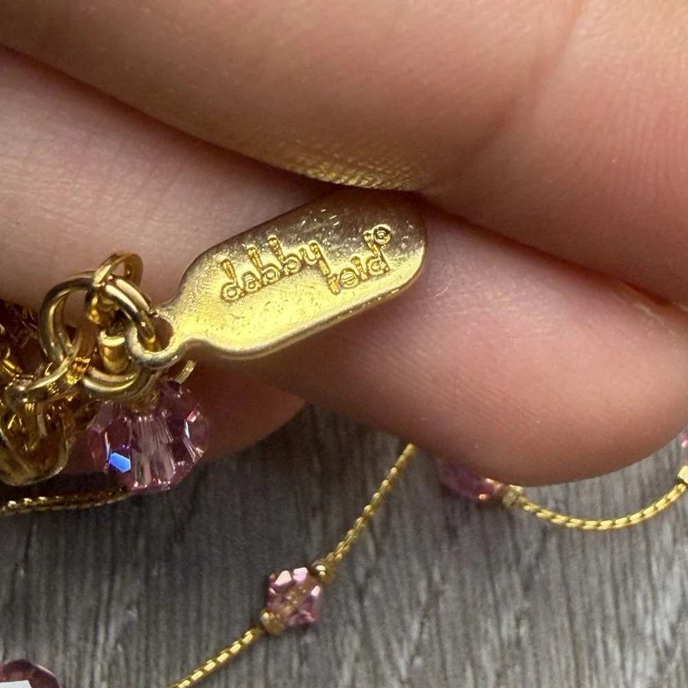Dabby Reid Heidi Necklace Pink Swarovski Crystal Gold Plated Dbl Dangle Y New